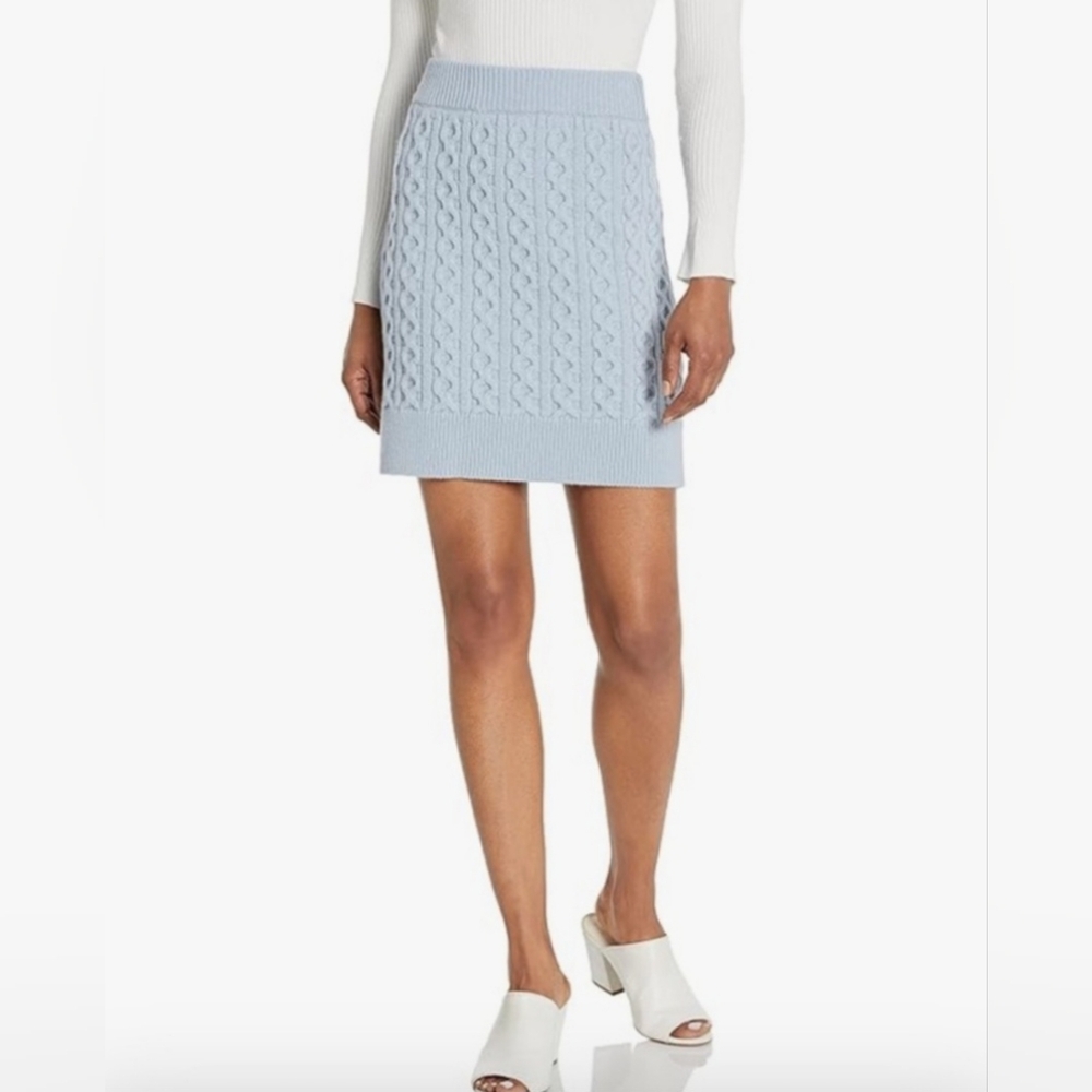 $295 PAIGE Women's Juliet Wool Mini Skirt Cable Knit Vintage Sky Blue Sz Small